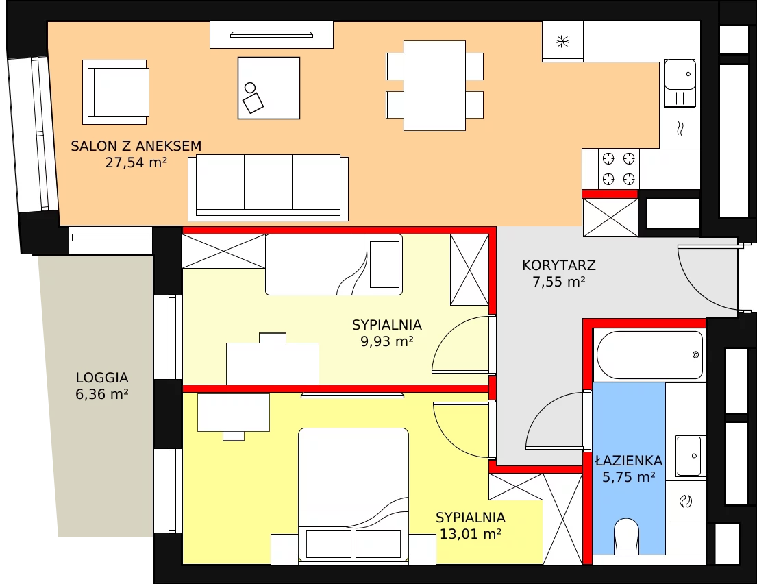 Mieszkanie 63,78 m², piętro 9, oferta nr C-09-100C, ATAL Olimpijska, Katowice, Bogucice, ul. Olimpijska / al. Korfantego