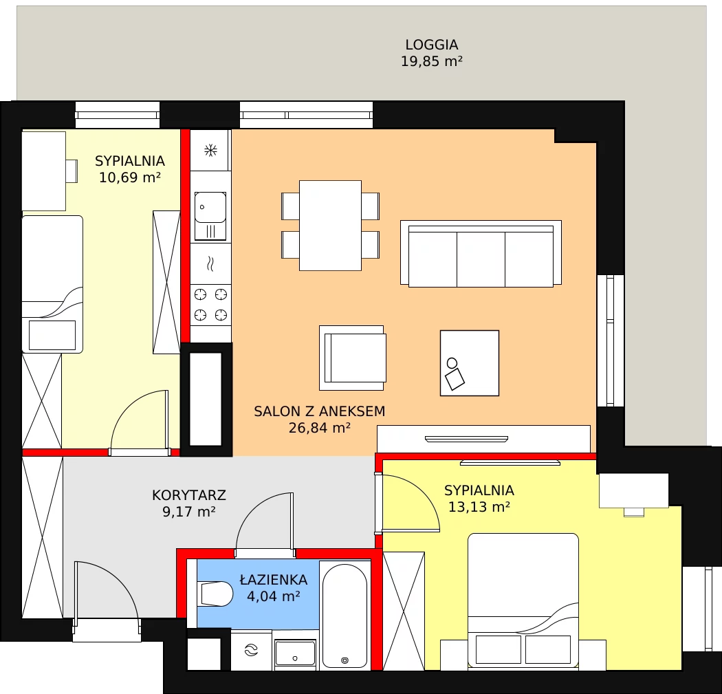 Mieszkanie 63,87 m², piętro 10, oferta nr C-10-116C, ATAL Olimpijska, Katowice, Bogucice, ul. Olimpijska / al. Korfantego