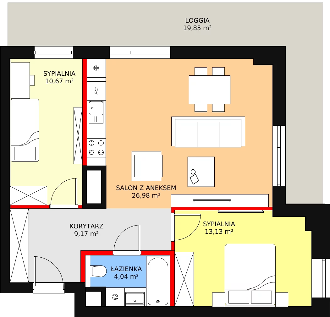 Mieszkanie 63,99 m², piętro 3, oferta nr C-03-28C, ATAL Olimpijska, Katowice, Bogucice, ul. Olimpijska / al. Korfantego