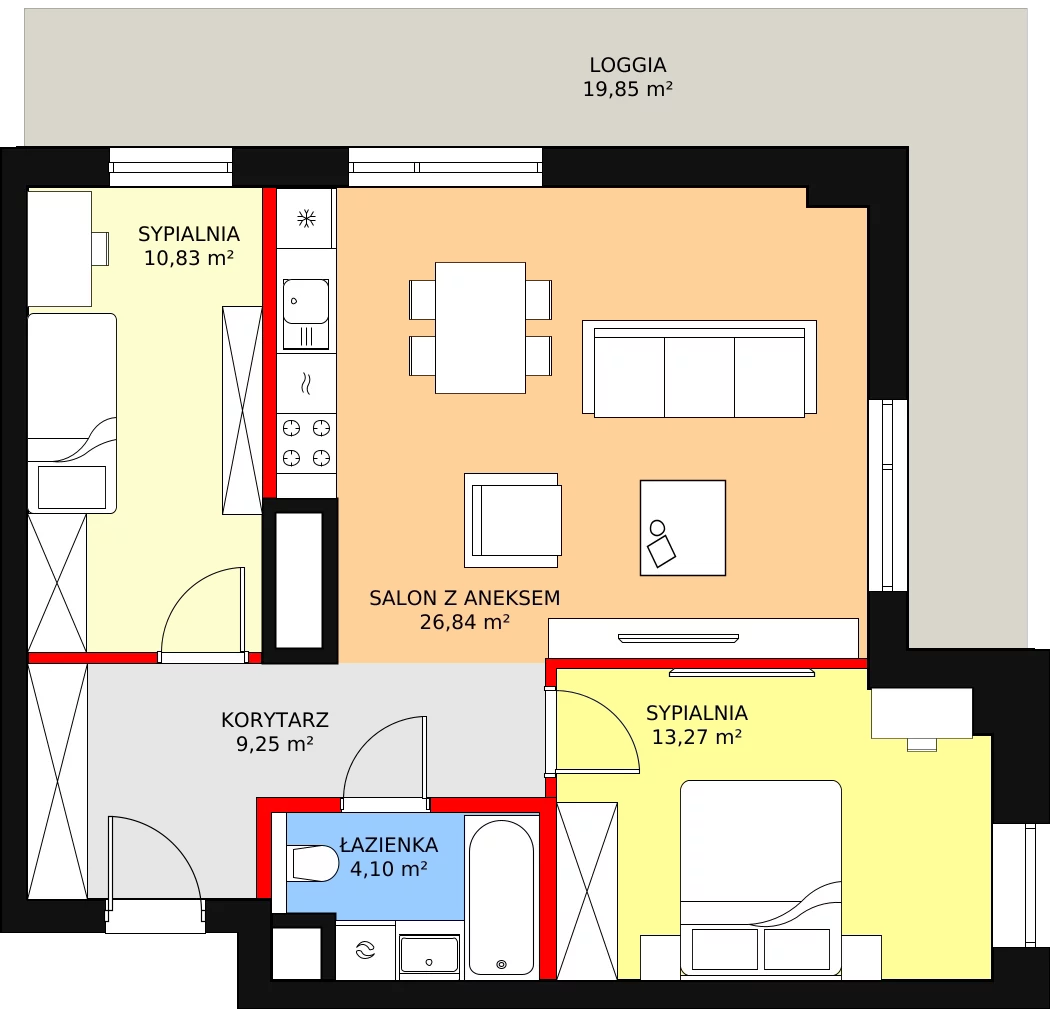 Mieszkanie 64,29 m², piętro 14, oferta nr C-14-164C, ATAL Olimpijska, Katowice, Bogucice, ul. Olimpijska / al. Korfantego