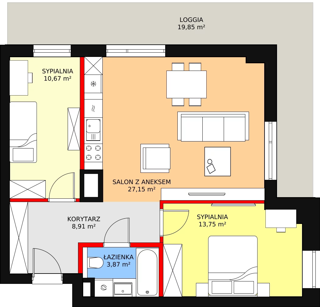 Mieszkanie 64,35 m², piętro 4, oferta nr C-04-41C, ATAL Olimpijska, Katowice, Bogucice, ul. Olimpijska / al. Korfantego