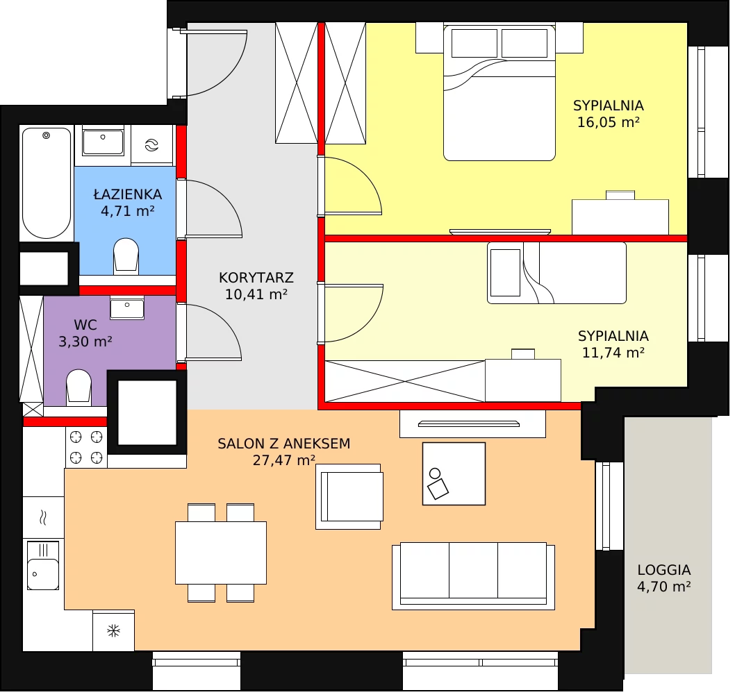 3 pokoje, mieszkanie 73,68 m², piętro 10, oferta nr C-10-109C, ATAL Olimpijska, Katowice, Bogucice, ul. Olimpijska / al. Korfantego