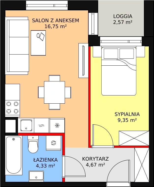 2 pokoje, mieszkanie 35,10 m², piętro 1, oferta nr B1-07, Galaktyczna, Gdańsk, Osowa, ul. Galaktyczna