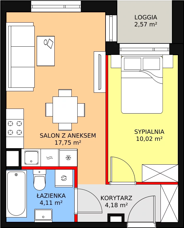 Mieszkanie 36,06 m², piętro 1, oferta nr B1-08, Galaktyczna, Gdańsk, Osowa, ul. Galaktyczna