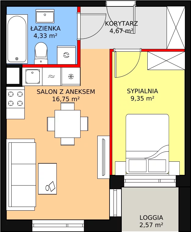 Mieszkanie 35,10 m², piętro 1, oferta nr B1-12, Galaktyczna, Gdańsk, Osowa, ul. Galaktyczna