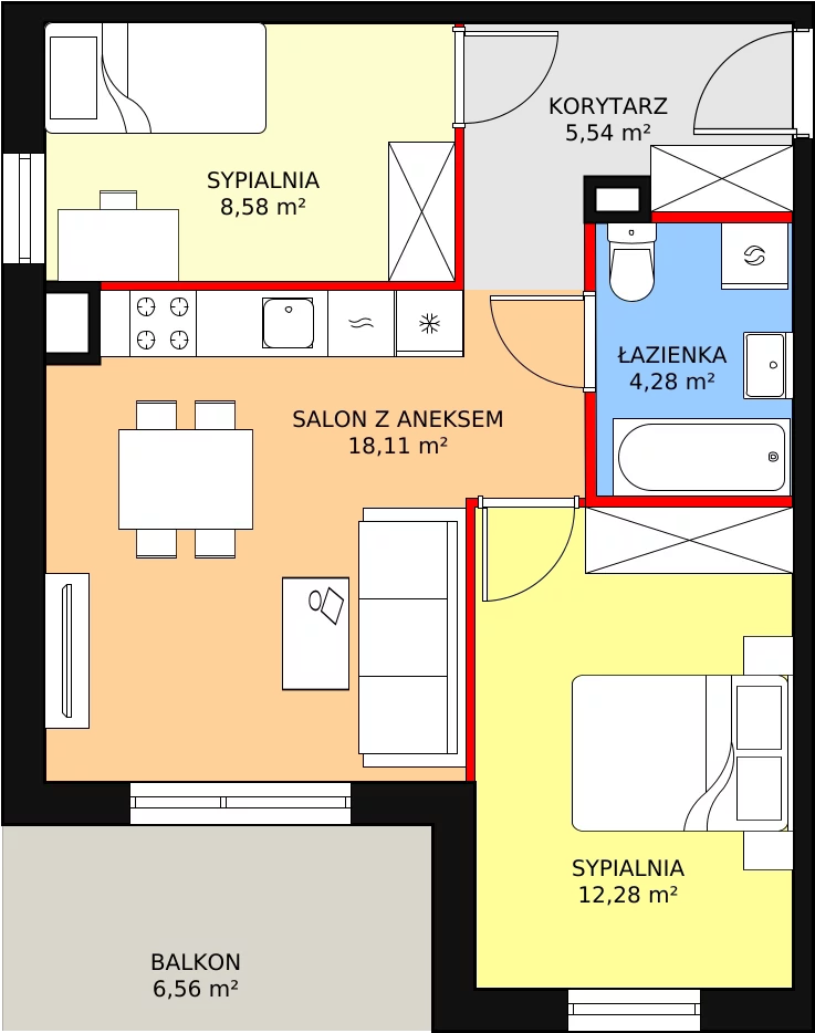 3 pokoje, mieszkanie 48,79 m², piętro 1, oferta nr B1-13, Galaktyczna, Gdańsk, Osowa, ul. Galaktyczna