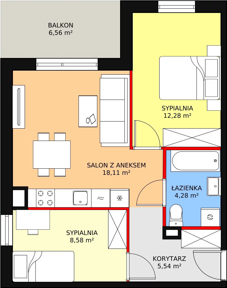 3 pokoje, mieszkanie 48,79 m², piętro 1, oferta nr B1-14, Galaktyczna, Gdańsk, Osowa, ul. Galaktyczna