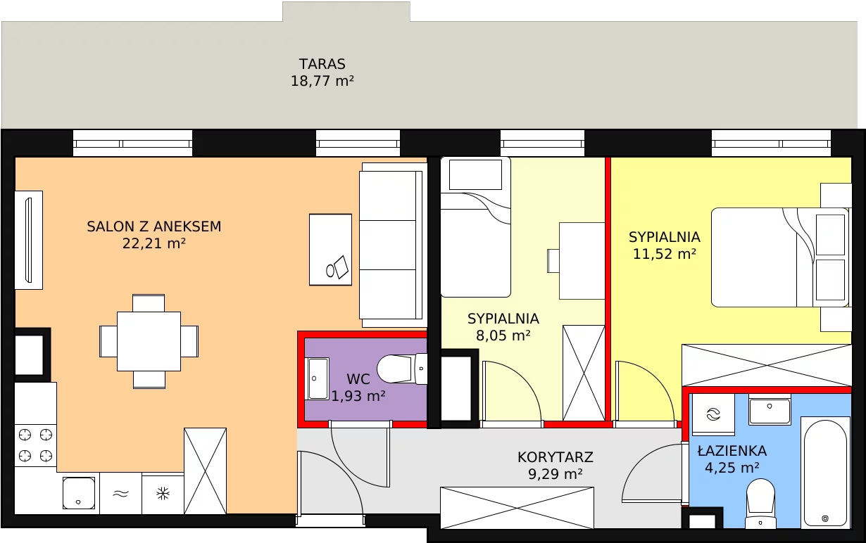 3 pokoje, mieszkanie 57,25 m², piętro 2, oferta nr B1-15, Galaktyczna, Gdańsk, Osowa, ul. Galaktyczna