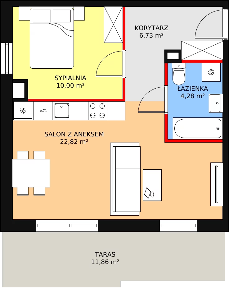 2 pokoje, mieszkanie 43,83 m², piętro 2, oferta nr B1-19, Galaktyczna, Gdańsk, Osowa, ul. Galaktyczna