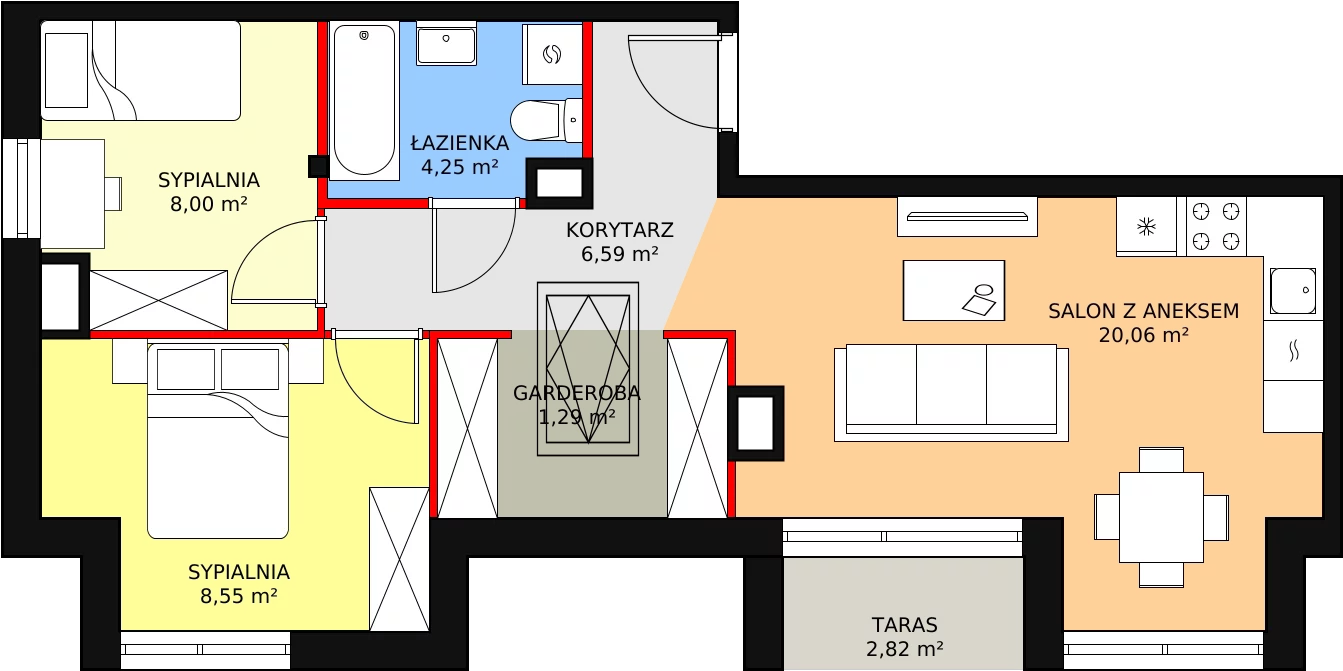 3 pokoje, mieszkanie 47,65 m², piętro 3, oferta nr B1-21, Galaktyczna, Gdańsk, Osowa, ul. Galaktyczna