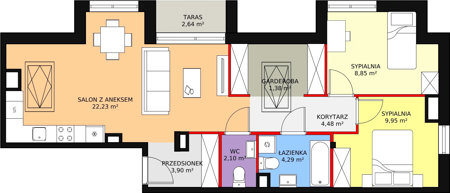 3 pokoje, mieszkanie 57,18 m², piętro 3, oferta nr B1-23, Galaktyczna, Gdańsk, Osowa, ul. Galaktyczna