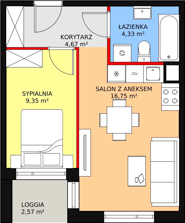 Mieszkanie 35,10 m², piętro 1, oferta nr B2-10, Galaktyczna, Gdańsk, Osowa, ul. Galaktyczna