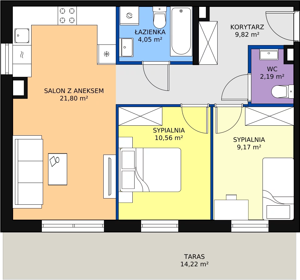 3 pokoje, mieszkanie 57,59 m², piętro 2, oferta nr B2-19, Galaktyczna, Gdańsk, Osowa, ul. Galaktyczna