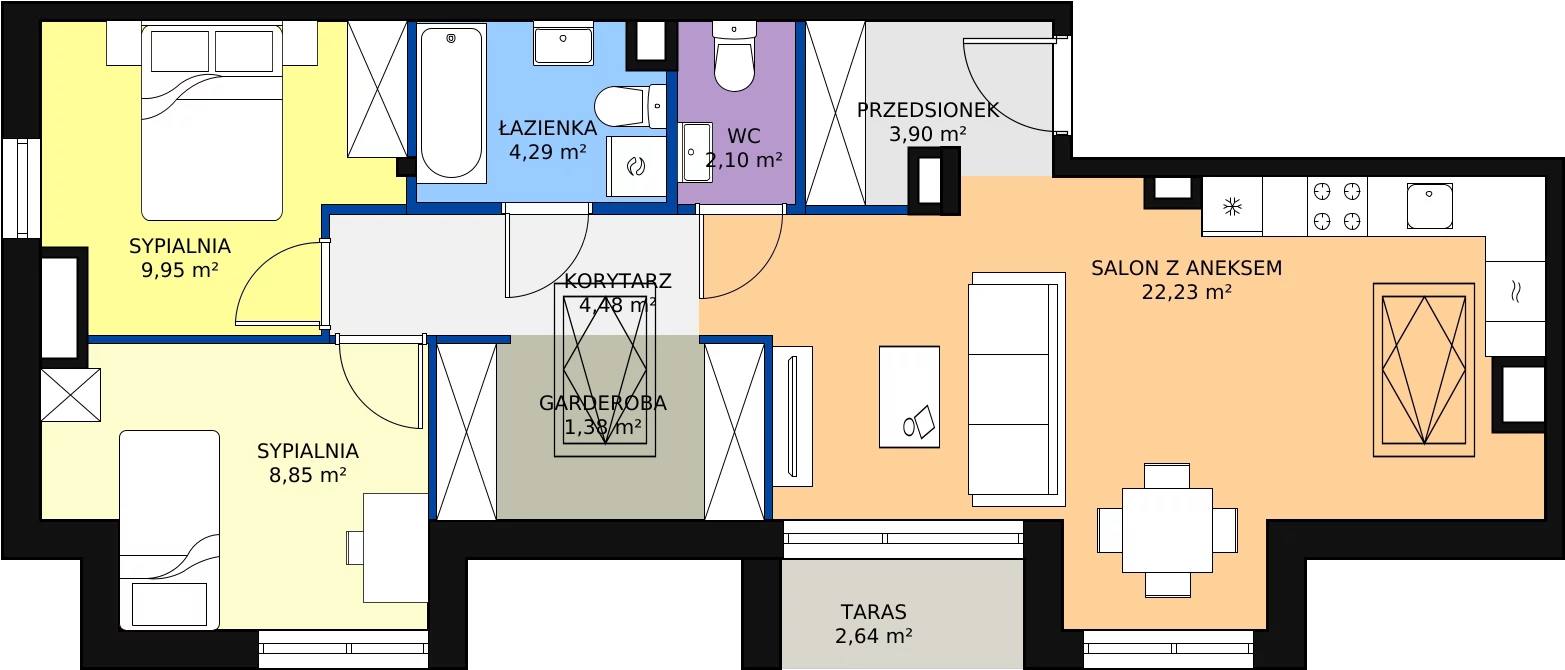 Zalety mieszkania 56.65 m², B2-23