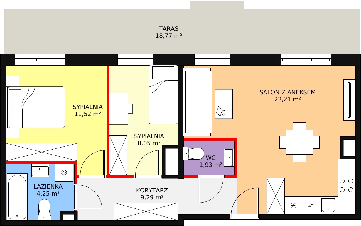 3 pokoje, mieszkanie 57,25 m², piętro 2, oferta nr B3-18, Galaktyczna, Gdańsk, Osowa, ul. Galaktyczna