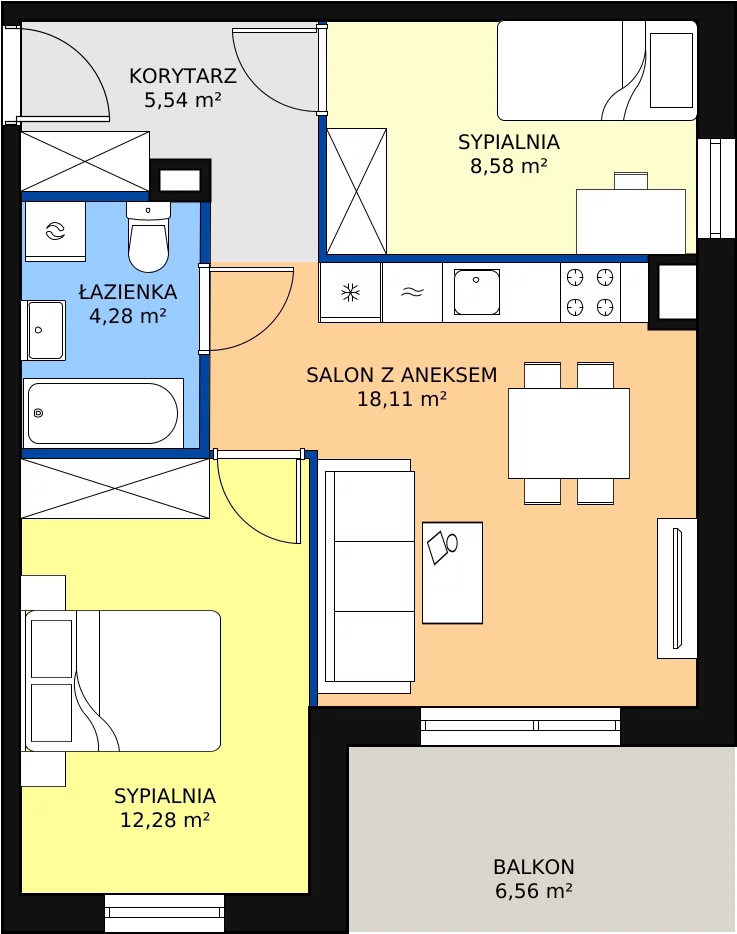 Zalety mieszkania 48.79 m², B5-09