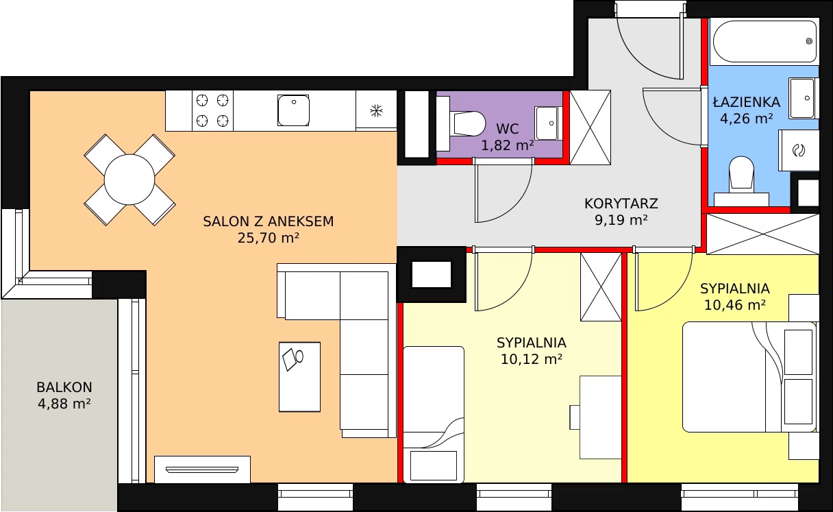 3 pokoje, mieszkanie 61,55 m², piętro 1, oferta nr A.1.2, ATAL Symbioza, Gdynia, Cisowa, ul. Kcyńska