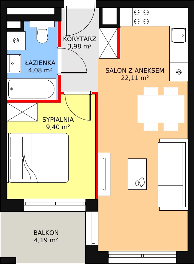 Mieszkanie 39,57 m², piętro 1, oferta nr A.1.3, ATAL Symbioza, Gdynia, Cisowa, ul. Kcyńska