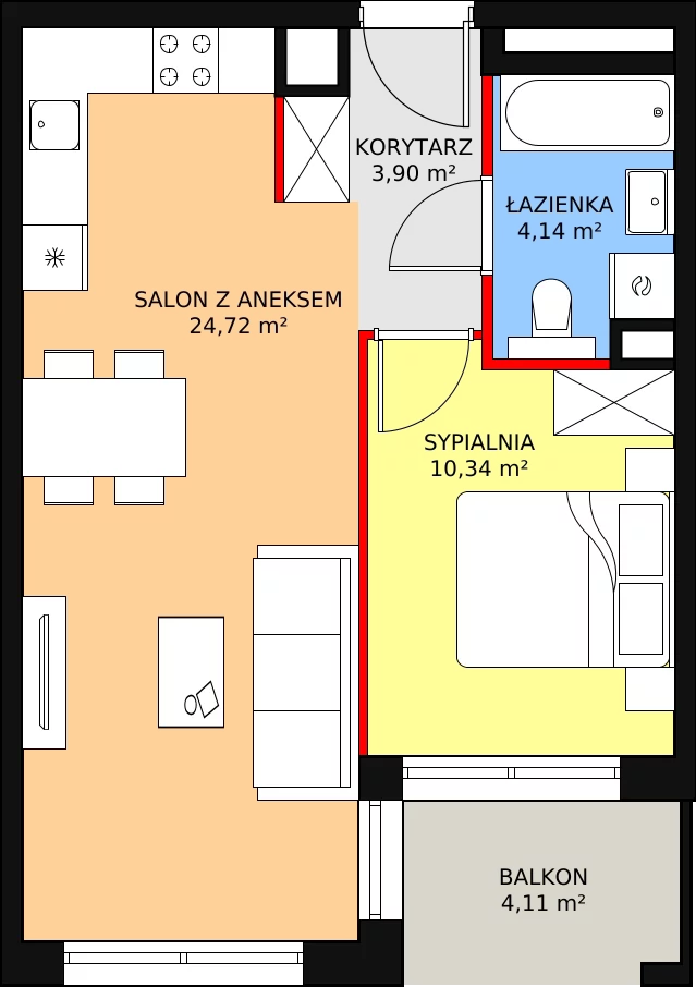 Mieszkanie 43,10 m², piętro 1, oferta nr A.1.6, ATAL Symbioza, Gdynia, Cisowa, ul. Kcyńska