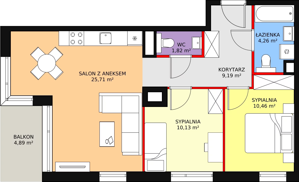 3 pokoje, mieszkanie 61,57 m², piętro 2, oferta nr A.2.2, ATAL Symbioza, Gdynia, Cisowa, ul. Kcyńska