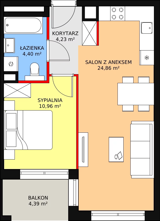 Mieszkanie 44,45 m², piętro 2, oferta nr A.2.5, ATAL Symbioza, Gdynia, Cisowa, ul. Kcyńska