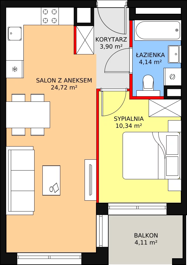 Mieszkanie 43,10 m², piętro 2, oferta nr A.2.6, ATAL Symbioza, Gdynia, Cisowa, ul. Kcyńska