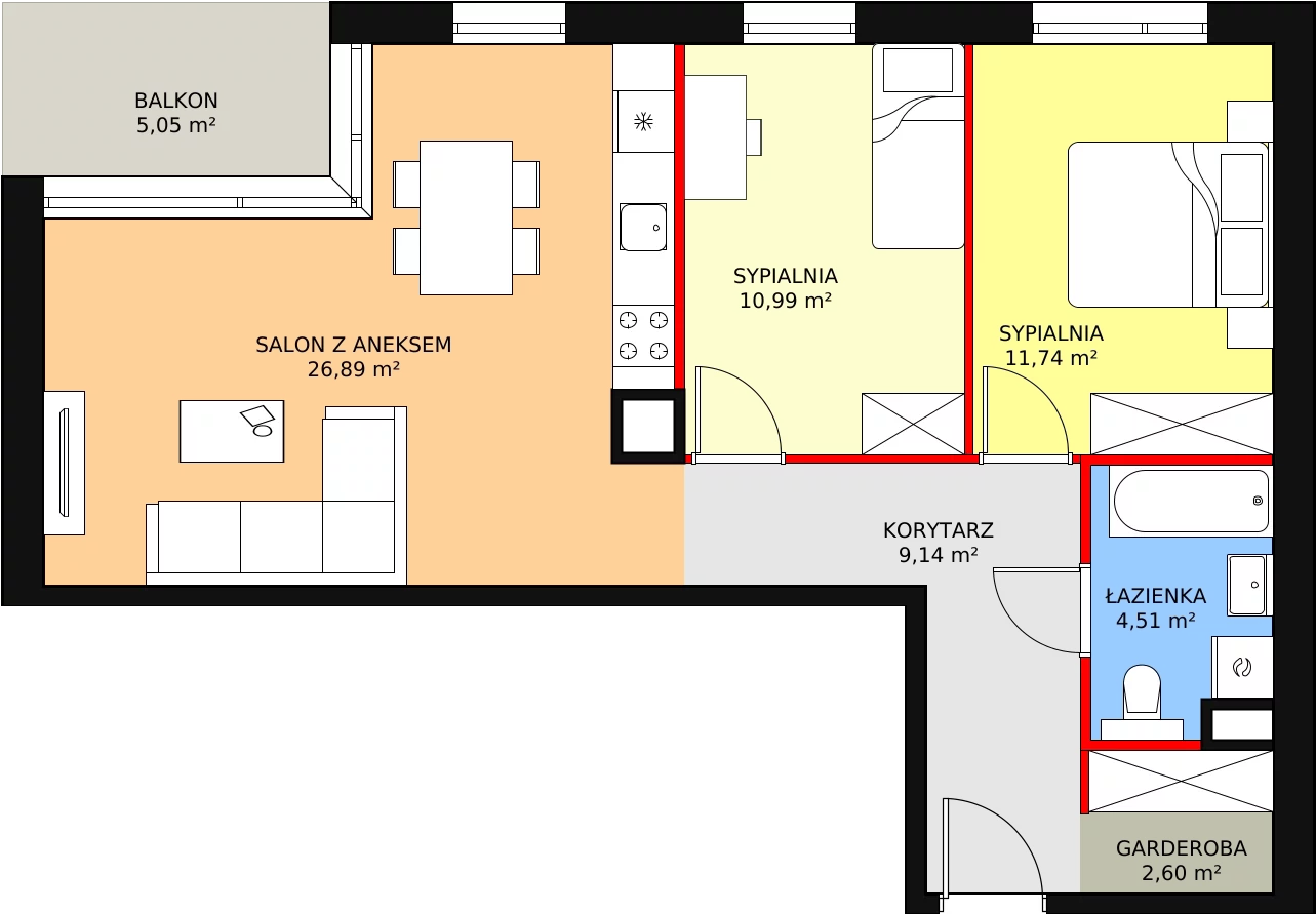 3 pokoje, mieszkanie 65,87 m², piętro 2, oferta nr A.2.7, ATAL Symbioza, Gdynia, Cisowa, ul. Kcyńska