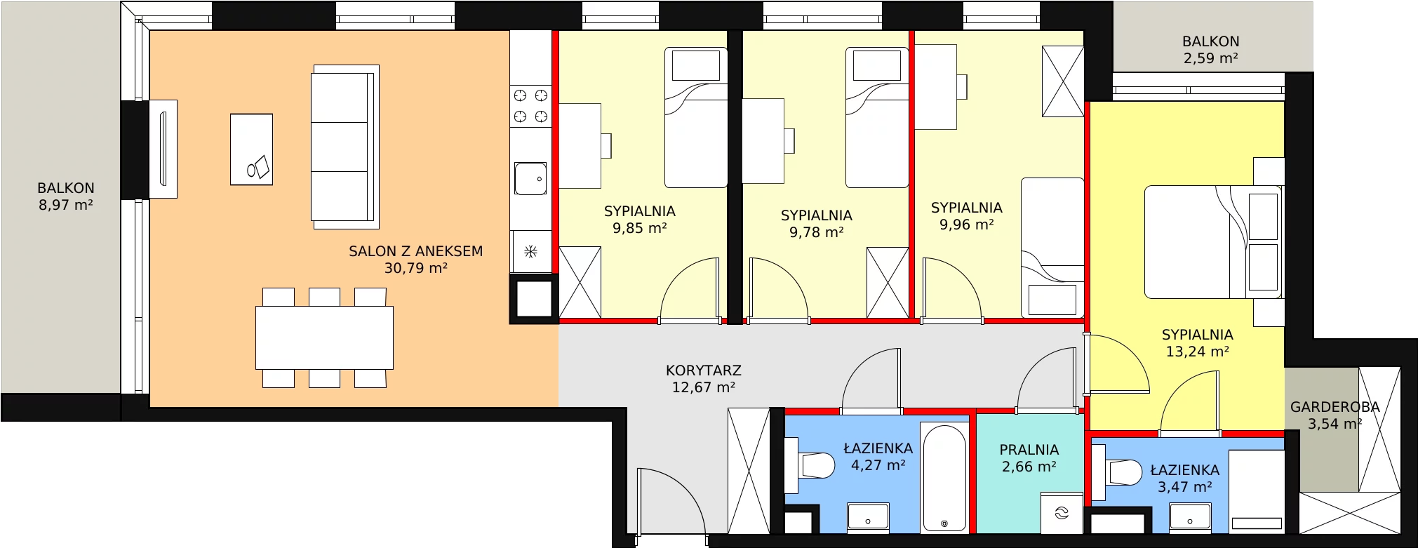 5 pokoi, mieszkanie 100,23 m², piętro 2, oferta nr A.2.8, ATAL Symbioza, Gdynia, Cisowa, ul. Kcyńska