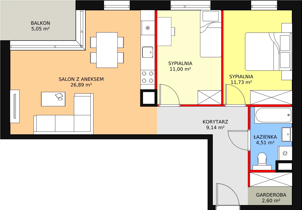 3 pokoje, mieszkanie 65,87 m², piętro 3, oferta nr A.3.8, ATAL Symbioza, Gdynia, Cisowa, ul. Kcyńska