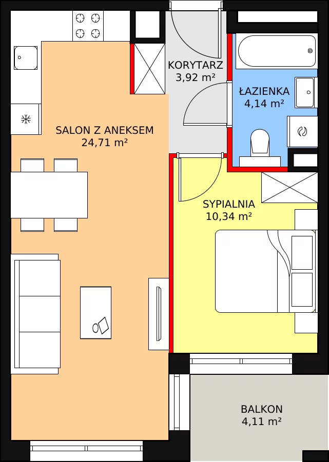 Mieszkanie 43,11 m², piętro 4, oferta nr A.4.7, ATAL Symbioza, Gdynia, Cisowa, ul. Kcyńska