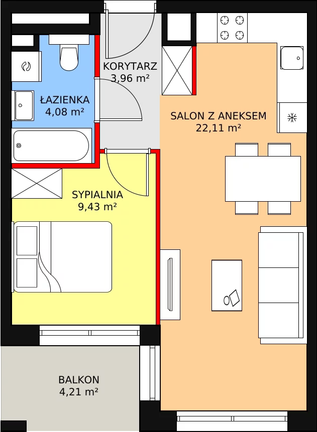 Mieszkanie 39,58 m², piętro 5, oferta nr A.5.4, ATAL Symbioza, Gdynia, Cisowa, ul. Kcyńska