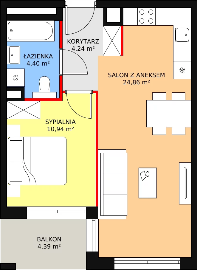 Mieszkanie 44,46 m², piętro 5, oferta nr A.5.6, ATAL Symbioza, Gdynia, Cisowa, ul. Kcyńska