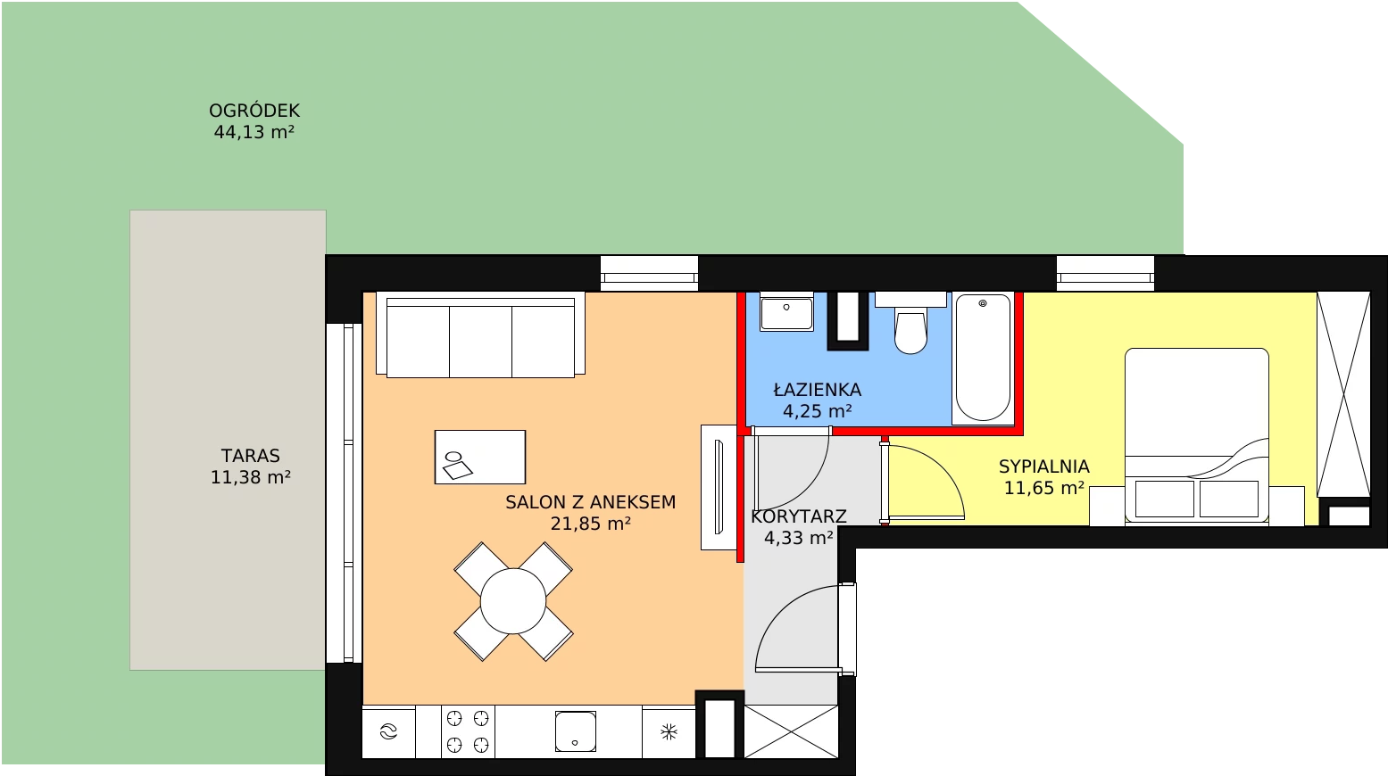 Mieszkanie 42,08 m², parter, oferta nr B2.0.7, ATAL Symbioza, Gdynia, Cisowa, ul. Kcyńska