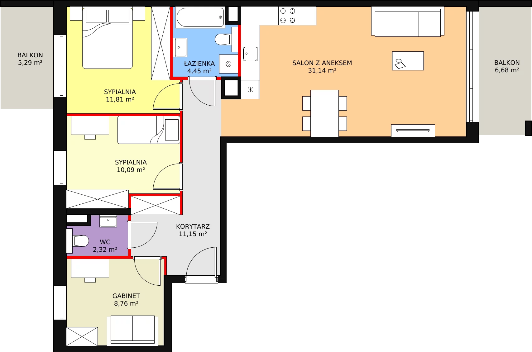 4 pokoje, mieszkanie 79,72 m², piętro 1, oferta nr B2.1.1, ATAL Symbioza, Gdynia, Cisowa, ul. Kcyńska