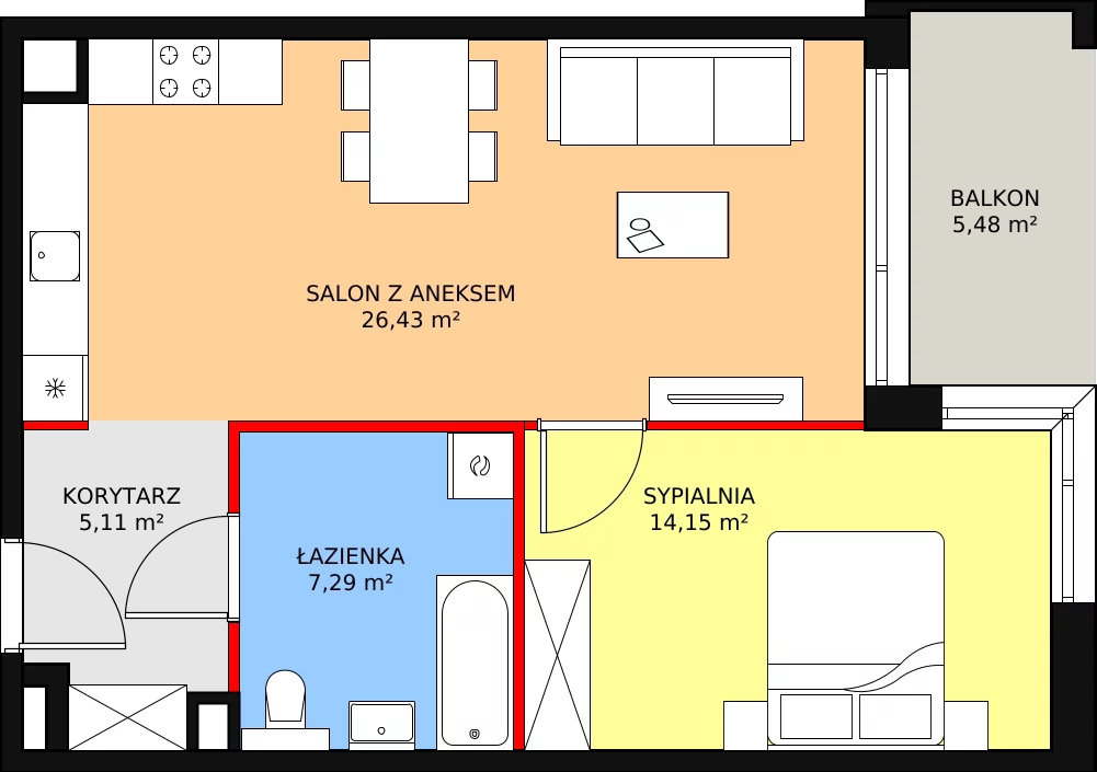 Mieszkanie 52,98 m², piętro 1, oferta nr B2.1.2, ATAL Symbioza, Gdynia, Cisowa, ul. Kcyńska