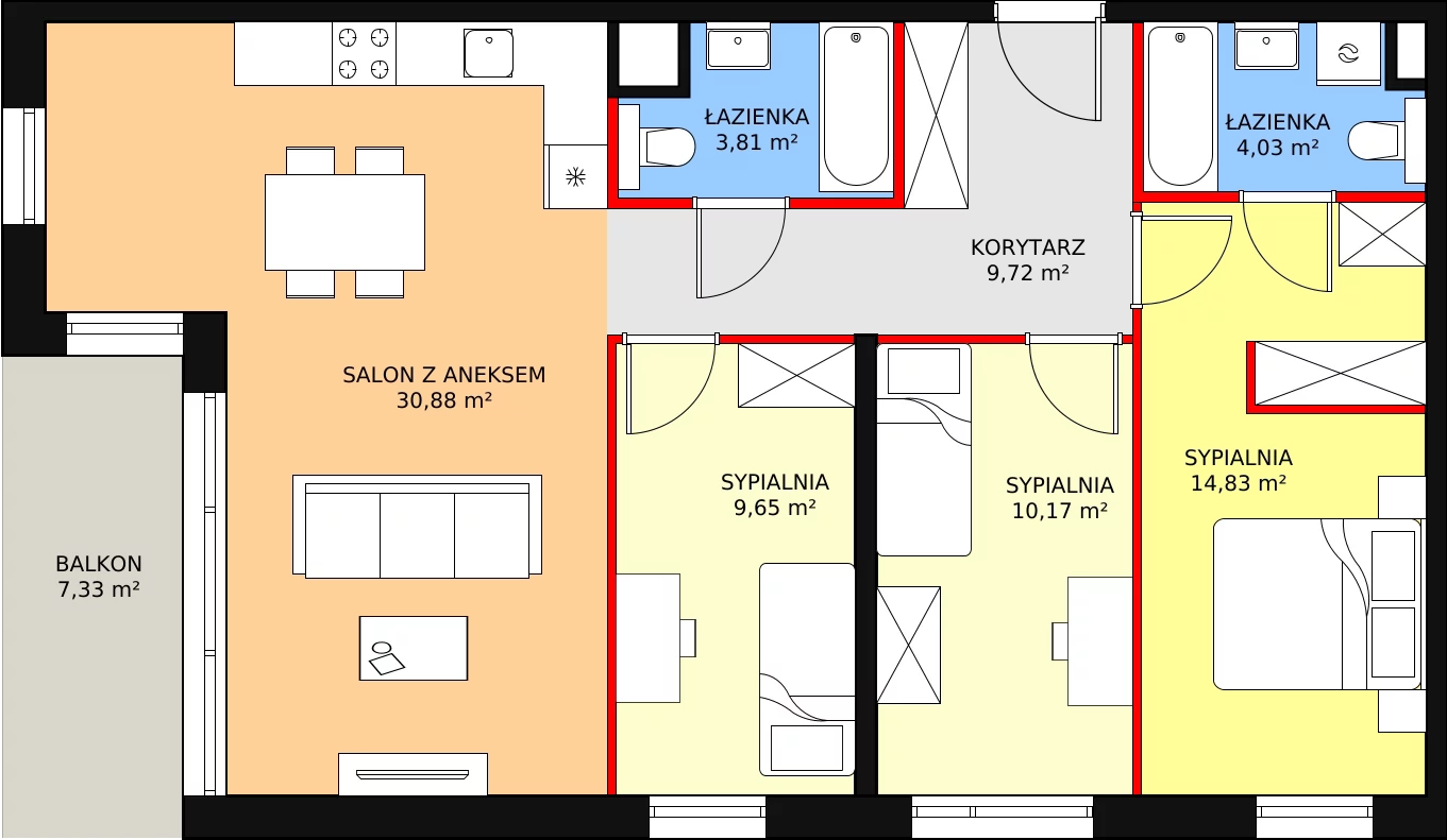 4 pokoje, mieszkanie 83,09 m², piętro 1, oferta nr B2.1.3, ATAL Symbioza, Gdynia, Cisowa, ul. Kcyńska