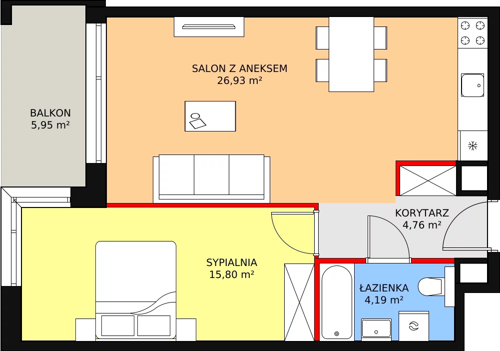 Mieszkanie 51,68 m², piętro 1, oferta nr B2.1.4, ATAL Symbioza, Gdynia, Cisowa, ul. Kcyńska