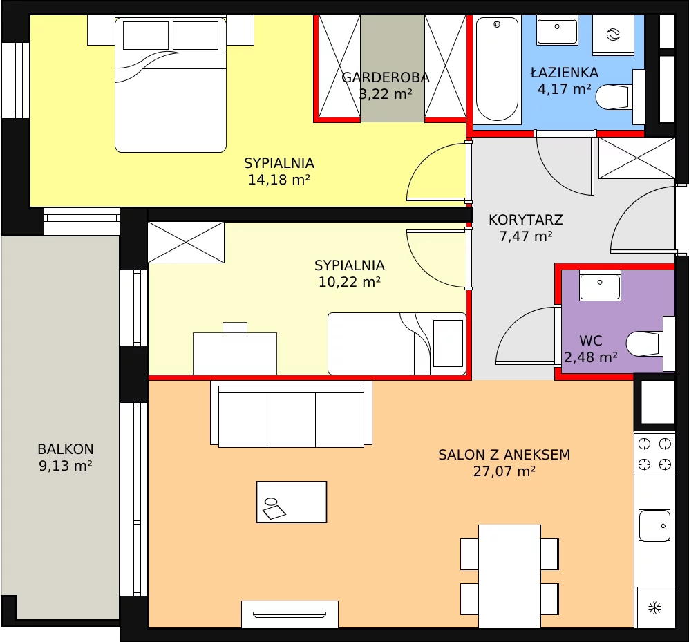 3 pokoje, mieszkanie 68,81 m², piętro 1, oferta nr B2.1.5, ATAL Symbioza, Gdynia, Cisowa, ul. Kcyńska