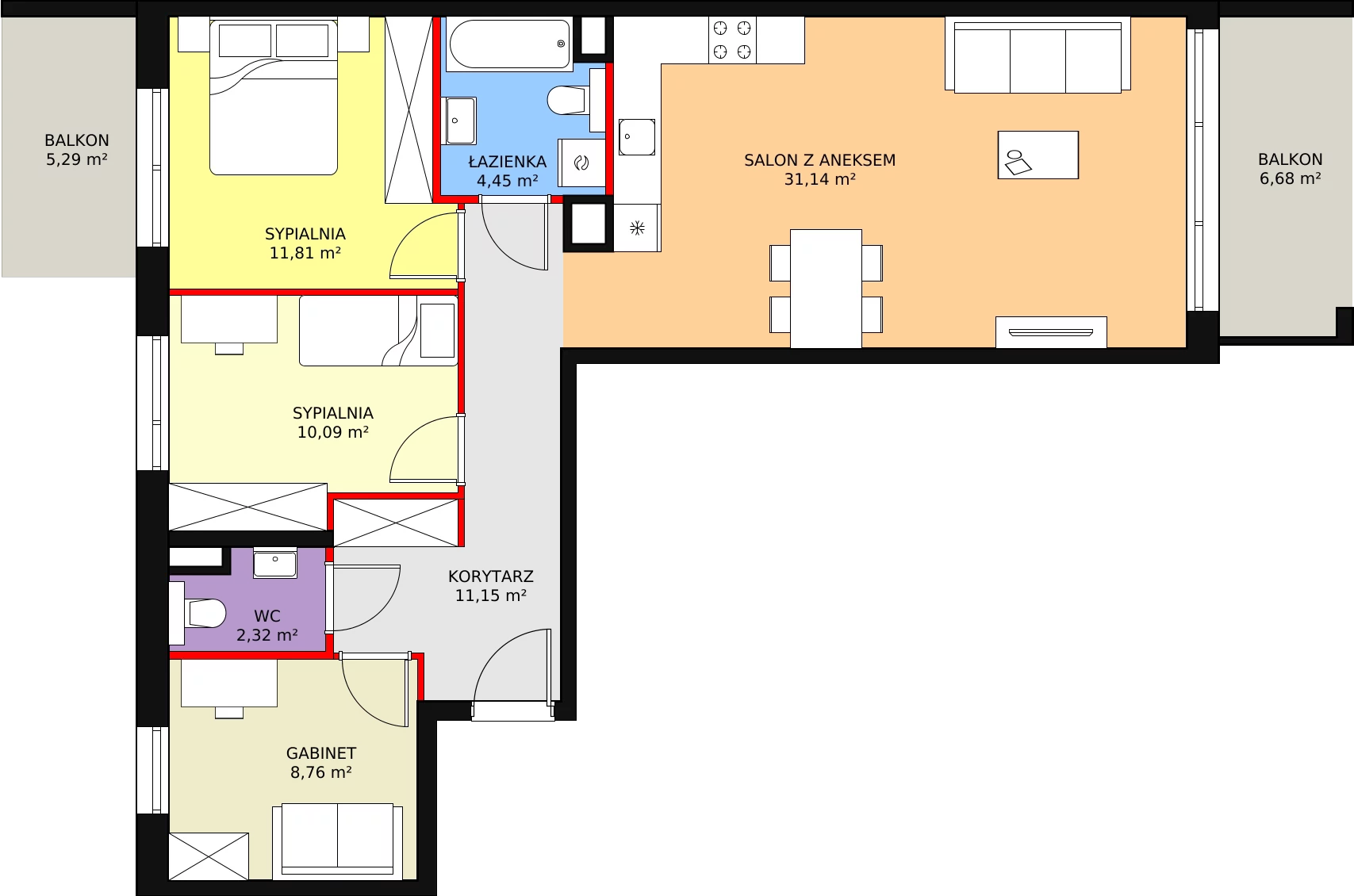 4 pokoje, mieszkanie 79,72 m², piętro 2, oferta nr B2.2.1, ATAL Symbioza, Gdynia, Cisowa, ul. Kcyńska