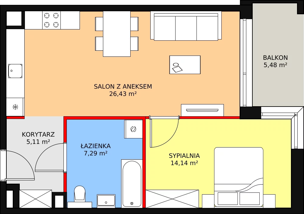 Mieszkanie 52,97 m², piętro 2, oferta nr B2.2.2, ATAL Symbioza, Gdynia, Cisowa, ul. Kcyńska