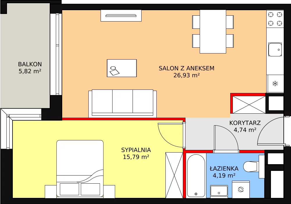 Mieszkanie 51,65 m², piętro 2, oferta nr B2.2.4, ATAL Symbioza, Gdynia, Cisowa, ul. Kcyńska