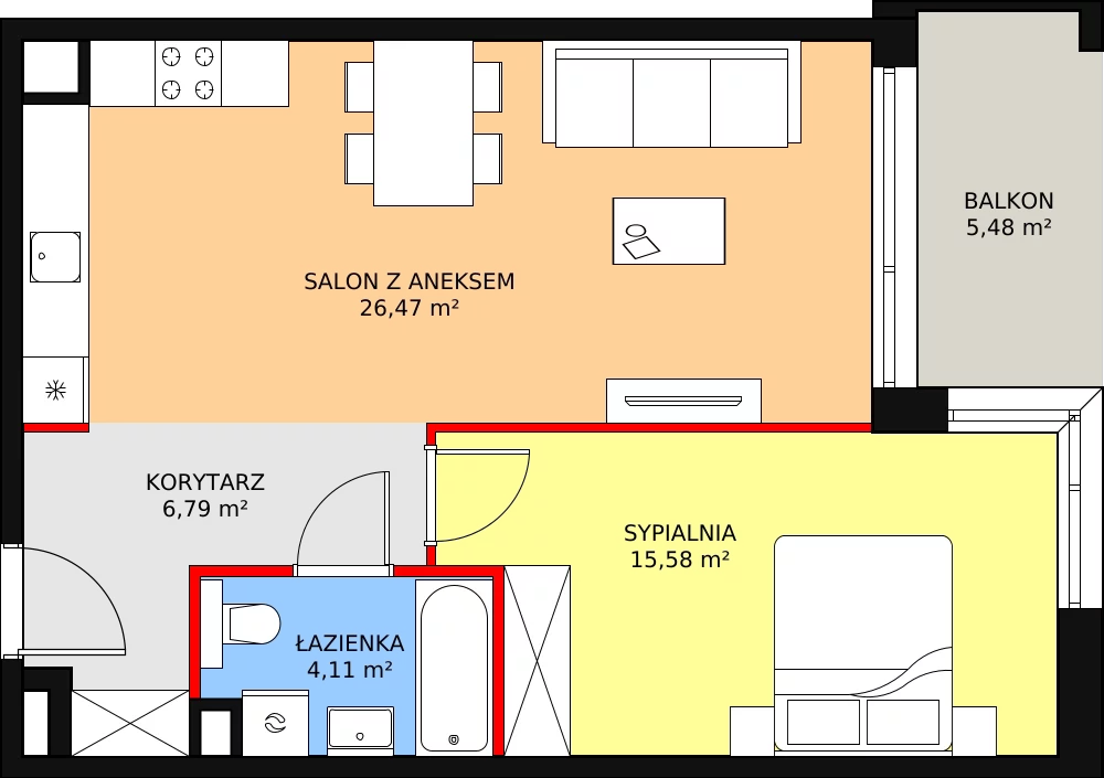 Mieszkanie 52,95 m², piętro 3, oferta nr B2.3.2, ATAL Symbioza, Gdynia, Cisowa, ul. Kcyńska