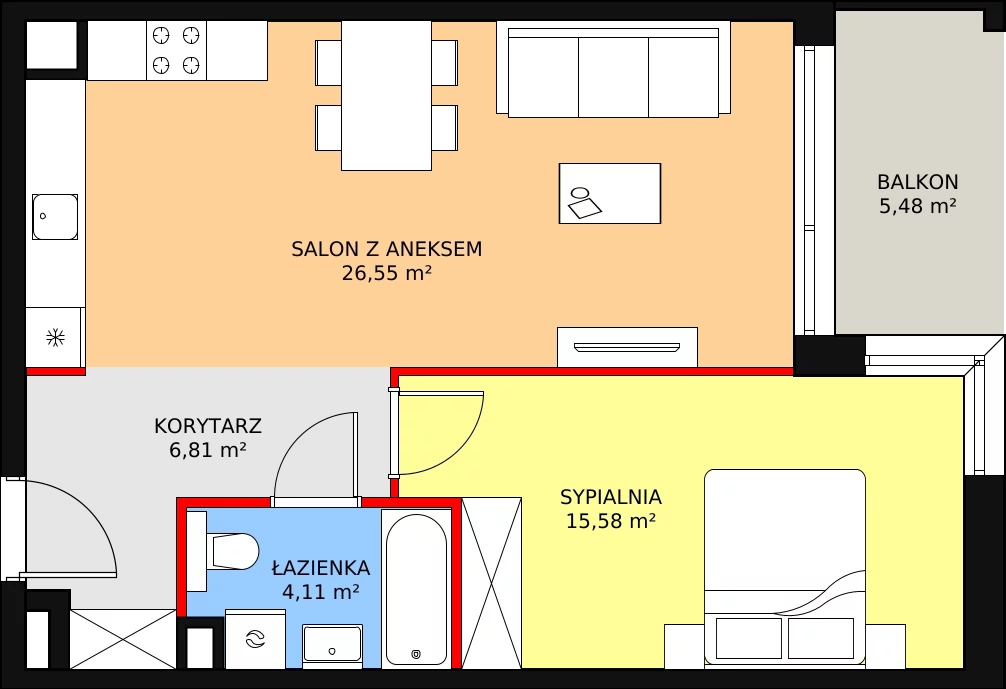 Mieszkanie 53,05 m², piętro 4, oferta nr B2.4.2, ATAL Symbioza, Gdynia, Cisowa, ul. Kcyńska