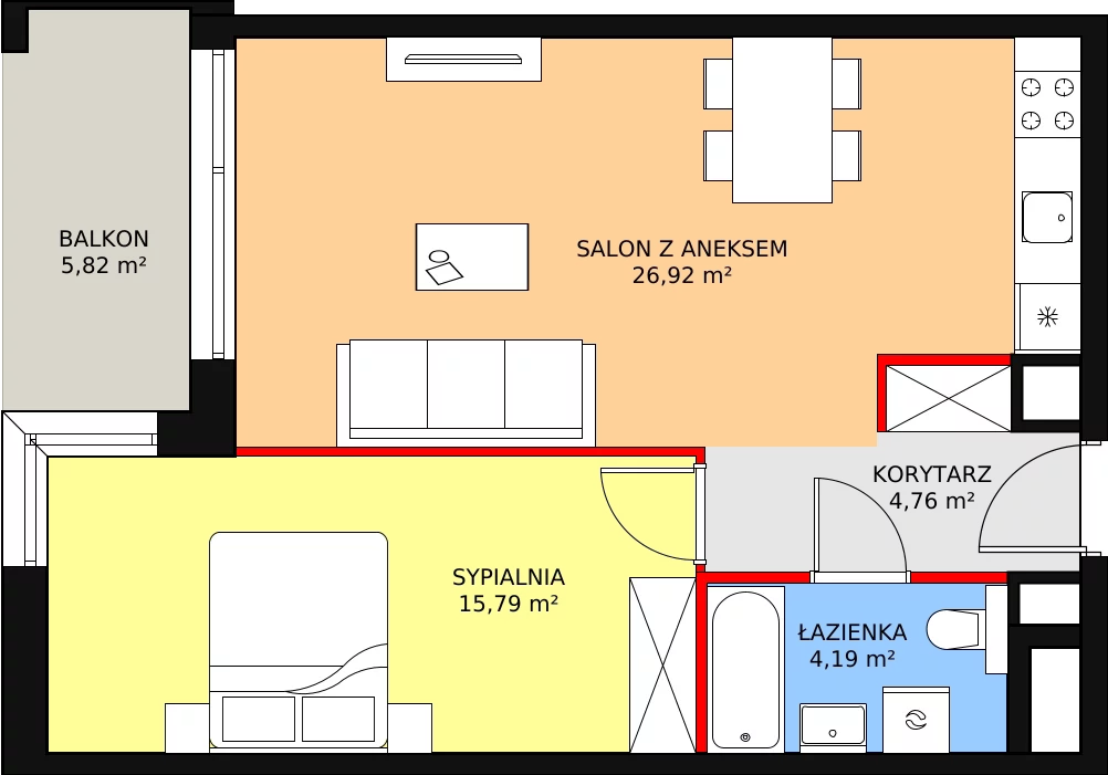 Mieszkanie 51,66 m², piętro 4, oferta nr B2.4.4, ATAL Symbioza, Gdynia, Cisowa, ul. Kcyńska