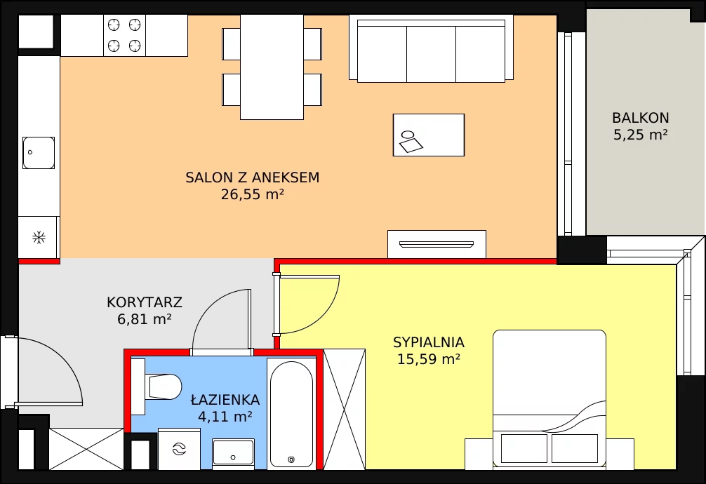 Mieszkanie 53,06 m², piętro 5, oferta nr B2.5.2, ATAL Symbioza, Gdynia, Cisowa, ul. Kcyńska