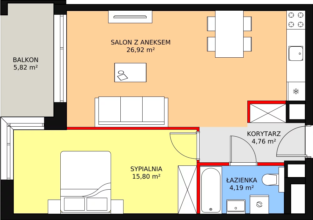 Mieszkanie 51,67 m², piętro 5, oferta nr B2.5.4, ATAL Symbioza, Gdynia, Cisowa, ul. Kcyńska