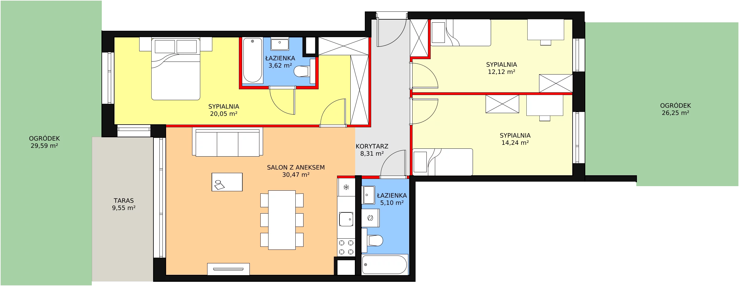 4 pokoje, mieszkanie 93,91 m², parter, oferta nr C2.0.1, ATAL Symbioza, Gdynia, Cisowa, ul. Kcyńska