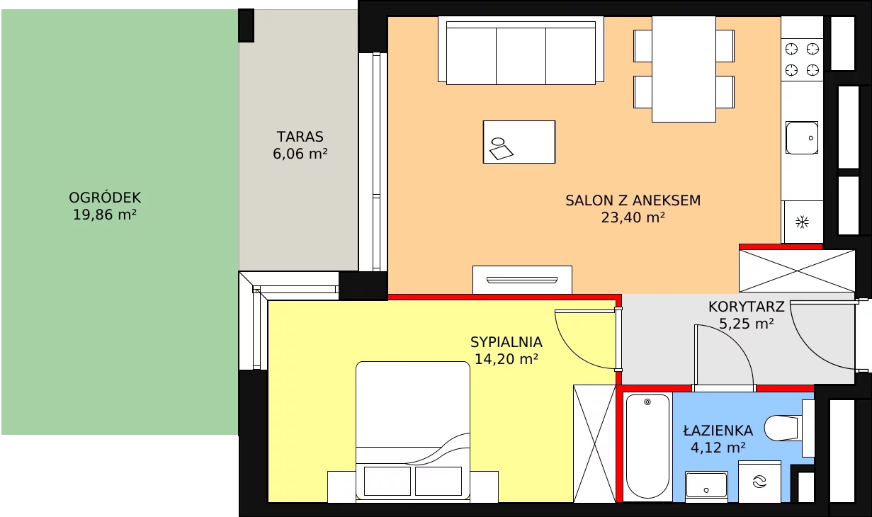 Mieszkanie 46,97 m², parter, oferta nr C2.0.2, ATAL Symbioza, Gdynia, Cisowa, ul. Kcyńska