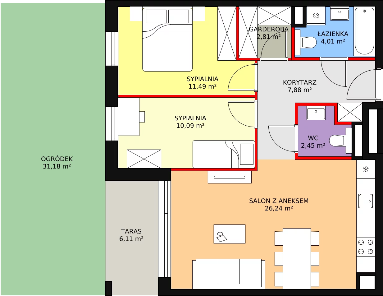 3 pokoje, mieszkanie 64,97 m², parter, oferta nr C2.0.3, ATAL Symbioza, Gdynia, Cisowa, ul. Kcyńska