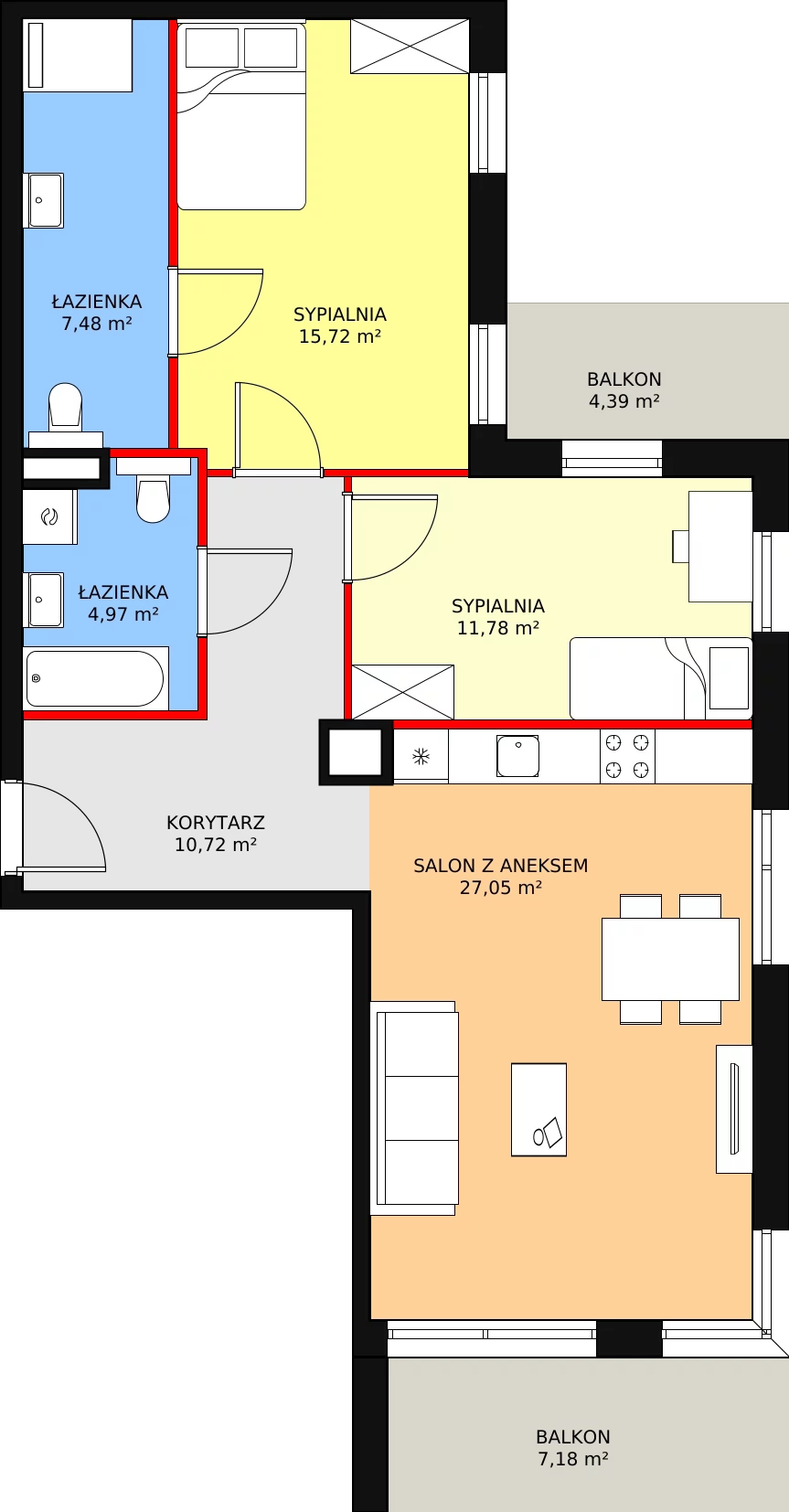 3 pokoje, mieszkanie 77,72 m², piętro 1, oferta nr C1.1.1, ATAL Symbioza, Gdynia, Cisowa, ul. Kcyńska